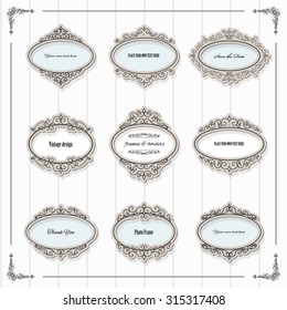Vintage oval frames set. Calligraphic design elements.