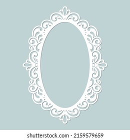 Vintage oval laser cut frame template, vector.