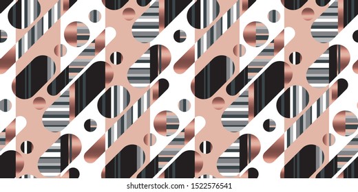 Vintage oval shapes seamless pattern for background, wrap, fabric, textile, wrap, surface, web and print design. Modern trendy rose gold glamour style rapport vector illustration.
