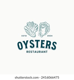 Vintage oysters hand drawn logo design