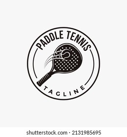 Vintage Paddle Tennis logo, paddle club logo, paddle racket and ball logo icon vector on white background