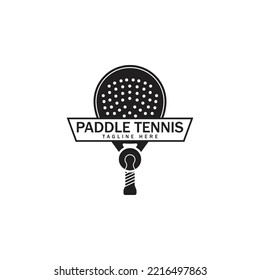 Vintage Paddle Tennis logo, paddle club logo, paddle racket and ball logo icon vector on white background