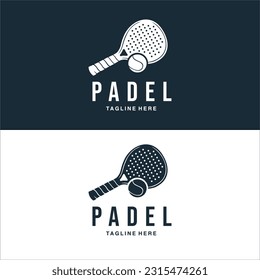 Vintage Paddle Tennis logo, paddle club logo, paddle racket and ball logo icon vector on white background