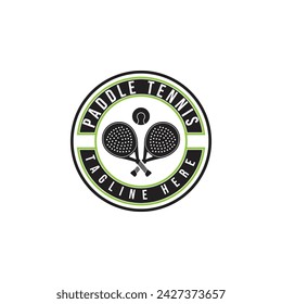 Vintage Paddle Tennis logo, paddle club logo, raqueta de pádel y bola logo logo vector sobre fondo blanco