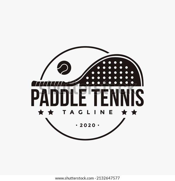 Vintage Paddle Tennis logo, paddle\
racket and ball logo icon vector on white\
background