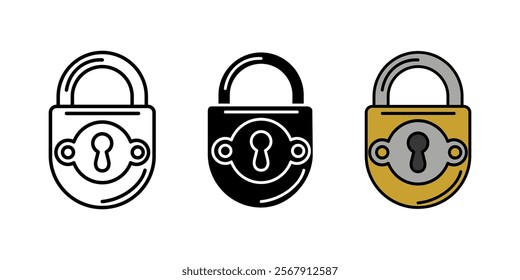 Vintage padlock icon. Lock with keyhole vector illustration. Antique iron padlock symbol. Security protection sign. Secret key pictogram. Unlock concept isolated.