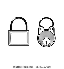 Arte de línea de Ilustración vectorial de candado y candado de Antiguas