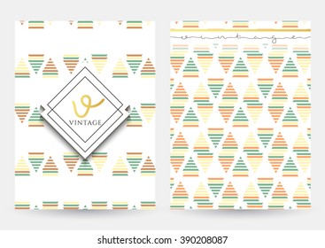 Vintage page with geometric patterns . Cover retro. Home page and back. Geometric ornament. Easy to use and edit .