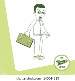 vintage page theme working guy with briefcase