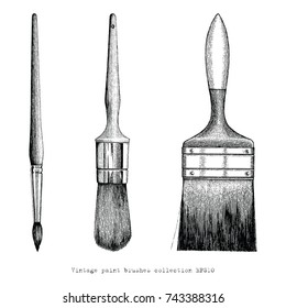 Vintage paint brushes collection hand drawing