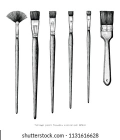 Vintage paint brushes set hand drawing clip art isolated on white background