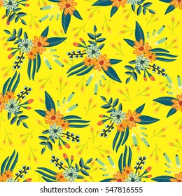 Vintage Painted Flower Bouquet Seamless Pattern. Wallpaper Background.