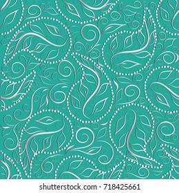 Vintage paisley hand drawn seamless pattern. Vector floral background wallpaper with 3d line art tracery paisley flowers, leaves. Beautiful modern ornamental surface texture for fabric, textile.