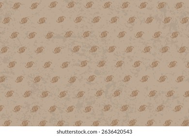 Vintage Paisley Motif Seamless Pattern on Textured Brown Background