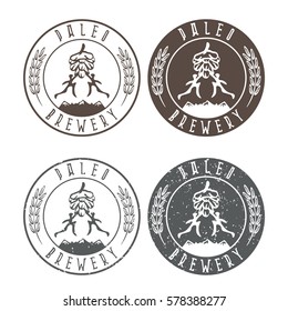 vintage paleo brewery vector labels with hop and ancient hunters