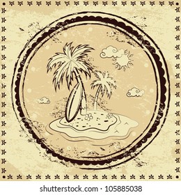 Vintage palm illustration with ethnic ornament