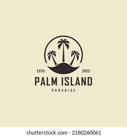 Vintage palm tree island hipster logo design illustration