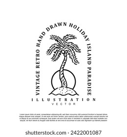 Vintage palm tree island logo design badge vector