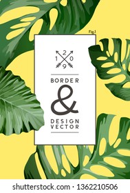 A vintage palm tree leaf frame background design. vector illustration.