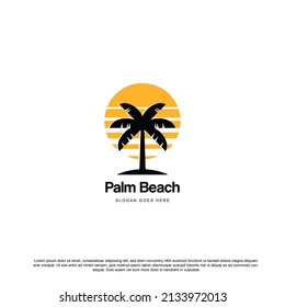 vintage palm tree logo design. sunset and palm template