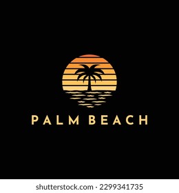 diseño de logotipo vintage de palmeras en la ilustración del vector de la playa, diseño del logo de la palmera moderna