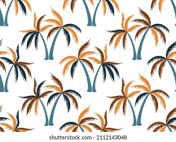 Diseño vintage de vectores de patrones sin fisuras de palmeras. Plantas de jardín exóticas adorno textil. Papel pintado de la palmera de coco al estilo miami. Relación de hawaii floral. Impresión de moda de verano.