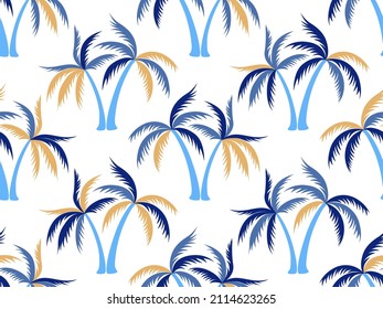Diseño vintage de vectores de patrones sin fisuras de palmeras. Ornamento de tela de plantas de selva. El fondo de las siluetas de coco con palmeras. Relación botánica. Impresión de moda de verano.