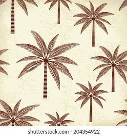 Vintage palm trees vector pattern on old paper background