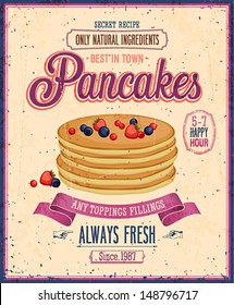 Vintage Pancakes Poster. Vector illustration.