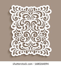 Vintage panel with cutout paper swirls. Ornate vector decoration with floral pattern. Arabesque ornament. Elegant template for laser cutting or wood carving