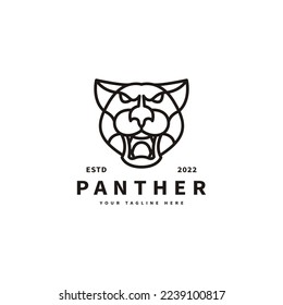 vintage panther head logo design with line art style 2