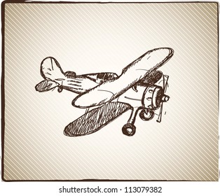 Vintage paper background with hand drown plane