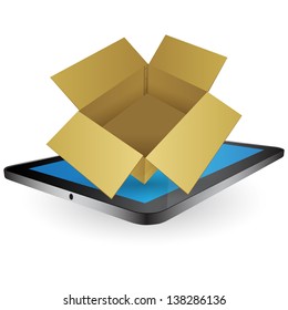 Vintage Paper Box on Tablet for Transportation Concept. Business, Technology and Transportation Concept, Vector Illustration EPS 10.