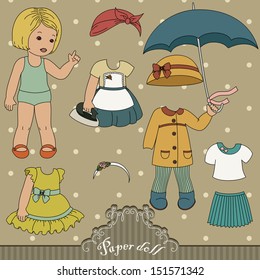 Vintage Paper Doll And Her Outfits