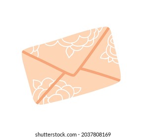 Vintage paper envelope with flower design. Congratulation and invitation letter icon. Simple isolated symbol. Vector hand-drawn illustration.