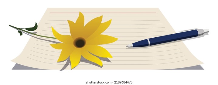 A vintage paper with a flower and pencil