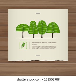 Vintage paper and green tree symbol on wooden texture background, Natural banner idea concept - Vector illustration