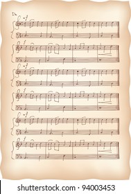 Vintage paper with handmade musical notes. Vector background.