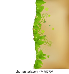 Papel Vintage con hojas, Ilustración vectorial