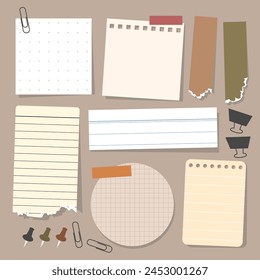 vintage paper notes, blank space for reminding, memo planner, vector, illustration design. 
