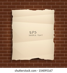 Vintage paper on brick wall - Vector illustration