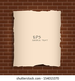 Vintage paper on brickwall - Vector illustration