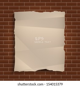 Vintage paper on brickwall - Vector illustration