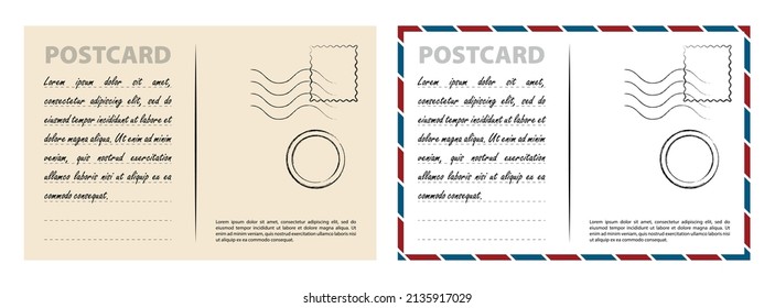 Vintage paper postcard. Beautiful postage card. Template for paper vintage postcard. Vector illustration.