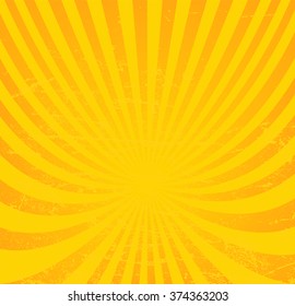 Vintage paper, retro rays background, scratched texture. Vector layout. Perspective view
