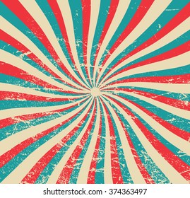 Vintage paper, retro rays background, scratched texture. Vector layout. Perspective view