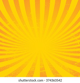 Vintage paper, retro rays background, scratched texture. Vector layout. Perspective view