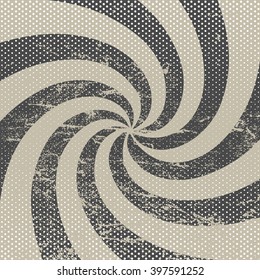 Vintage paper, retro rays background, scratched texture, dots. Vector layout