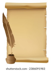 Desplazamiento de papel de época con pluma y tinta