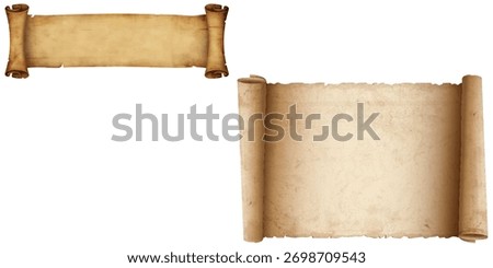Vintage paper scroll. Old rough paper isolated. Old blank manuscript. Handmade paper scroll. Old paper Series